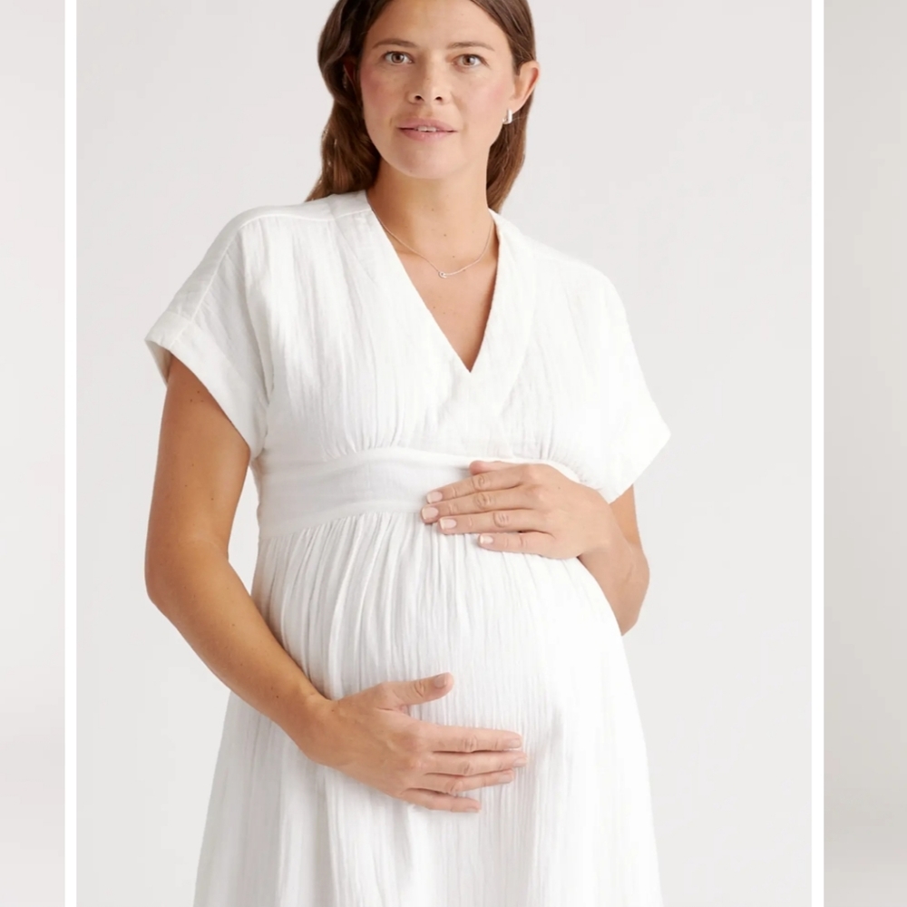 Quince White Maternity Midi Dress